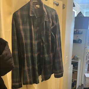 L.L. Bean Green Plaid Button Down Shirt